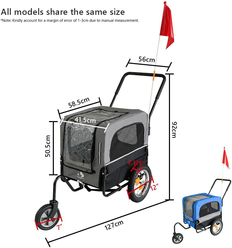 Furbulous 2-in-1 Pet Bike Trailer and Jogging Stroller