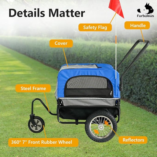 Furbulous 2-in-1 Pet Bike Trailer and Jogging Stroller