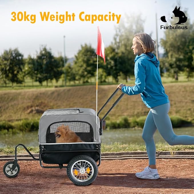 Furbulous 2-in-1 Pet Bike Trailer and Jogging Stroller