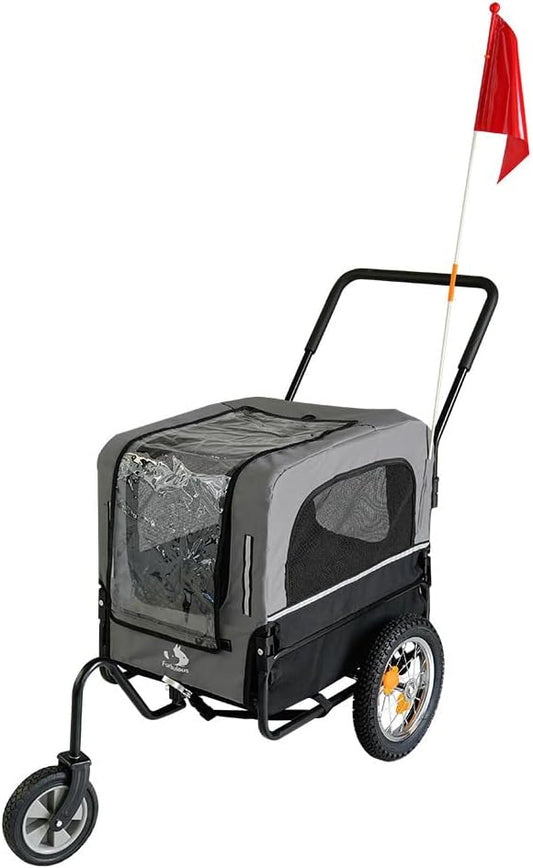 Furbulous 2-in-1 Pet Bike Trailer and Jogging Stroller - Grey/Black