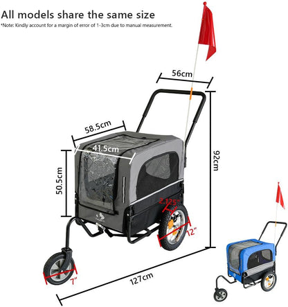 Furbulous 2-in-1 Pet Bike Trailer and Jogging Stroller
